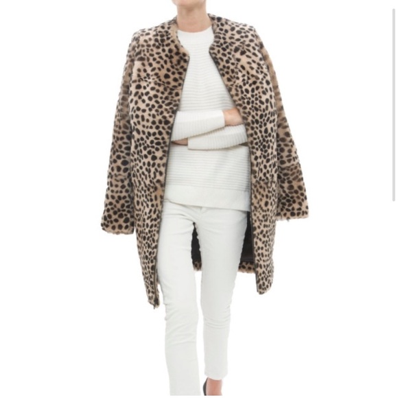 Loeffler Randall Long Cheetah Shearling Coat Small - Picture 1 of 11